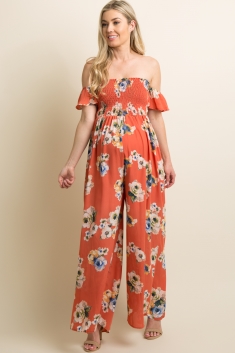 off the shoulder smocked jumpsuit