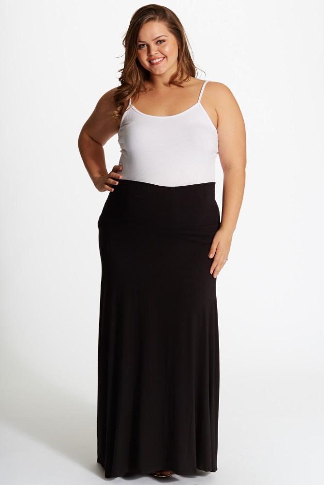 Black Basic Plus Size Maternity Maxi Skirt