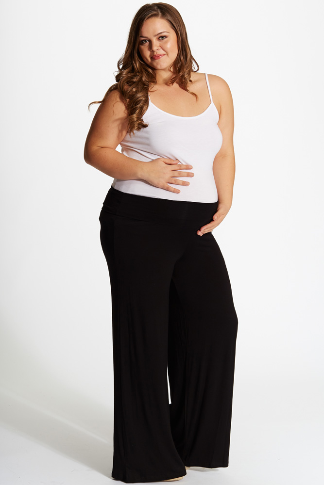 Black Basic Plus Size Maternity Palazzo Pants