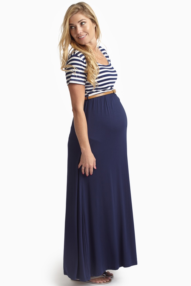 navy blue maternity maxi dress