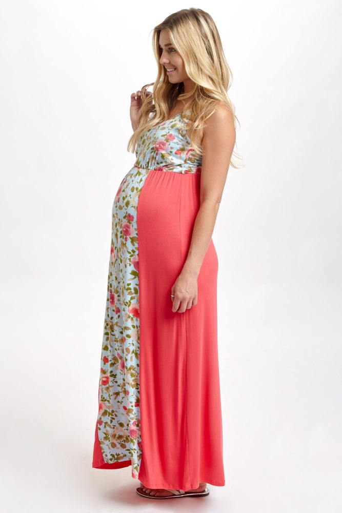 coral maternity maxi dress
