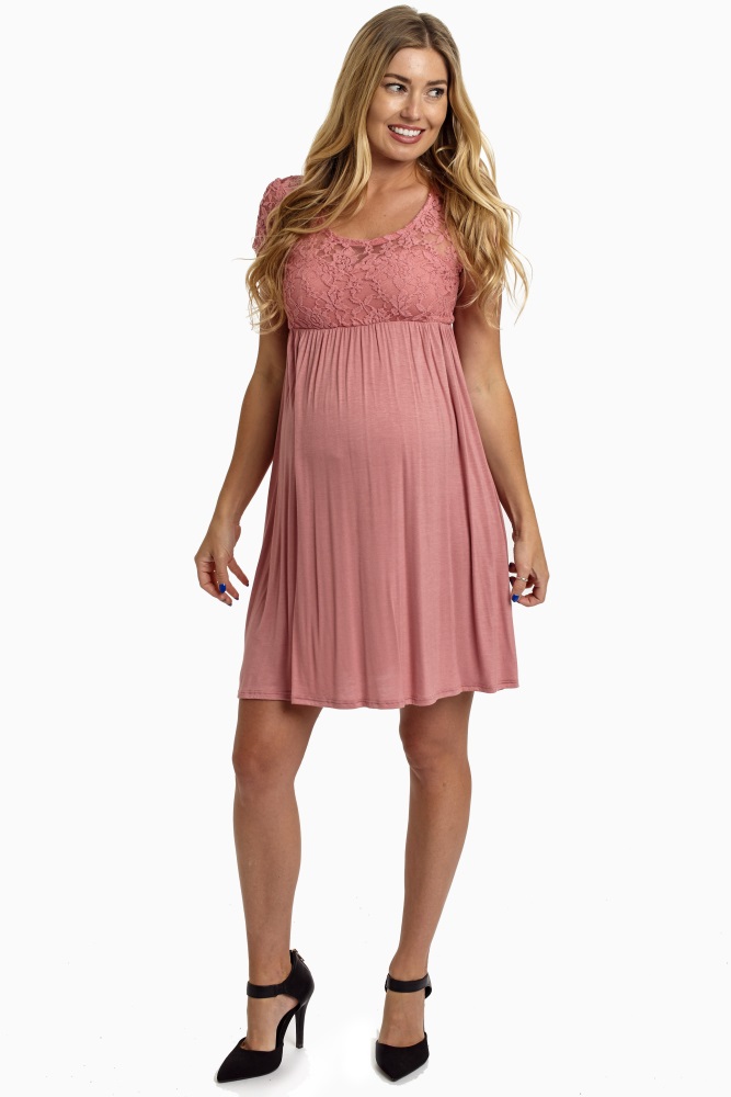 Dusty Pink Lace Top Maternity Dress