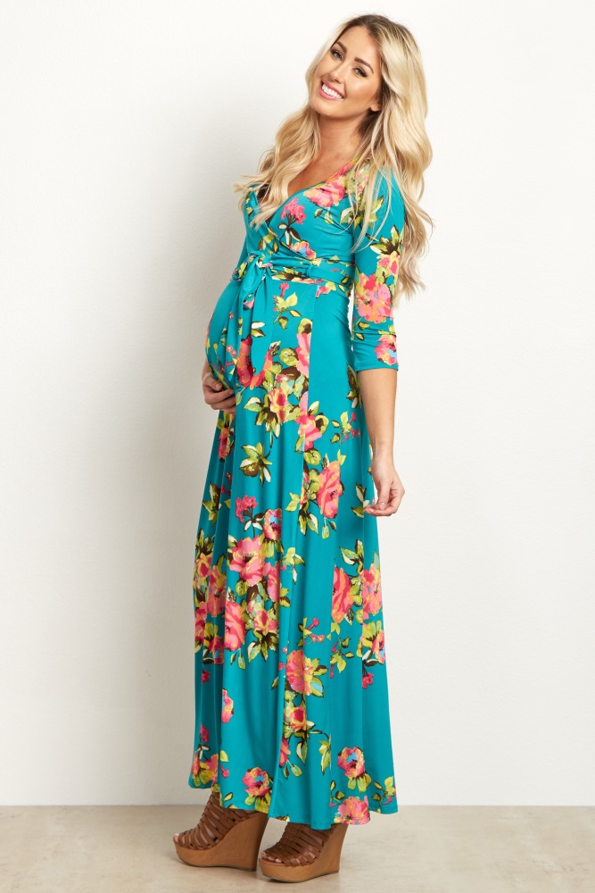 teal floral maxi dress