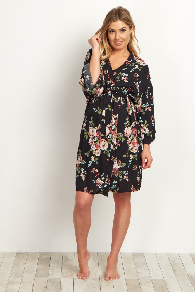 black floral maternity robe