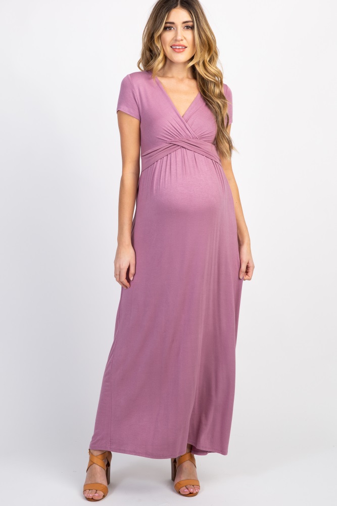 pinkblush mauve draped maternity/nursing maxi dress