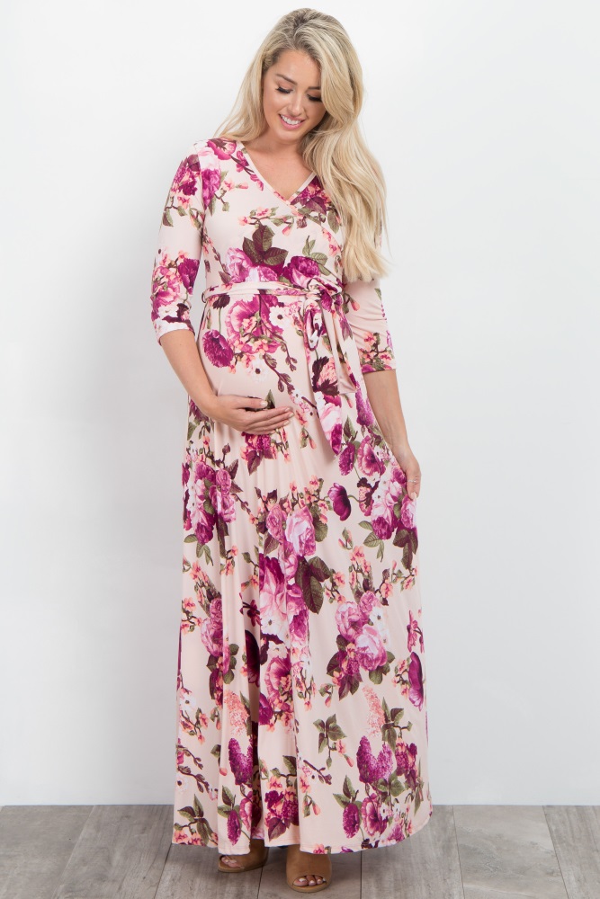 blush pink floral maxi dress