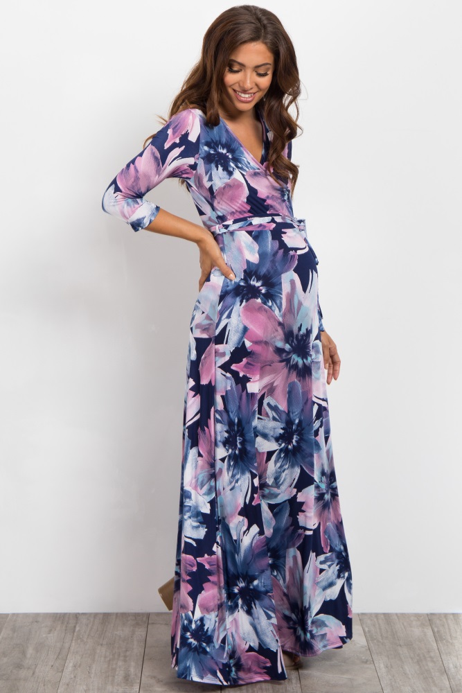 purple floral maternity dress