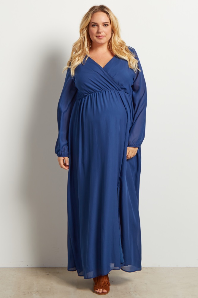 light blue long sleeve maternity dress