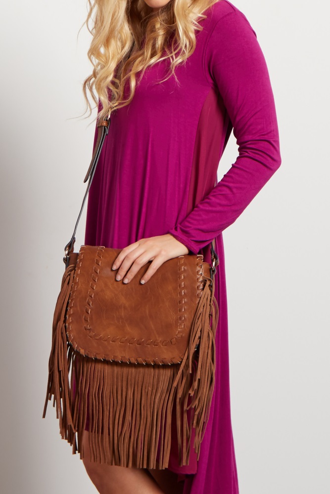 Brown Faux Leather Fringe Crossbody Bag Brown Faux Leather Fringe Crossbody Bag