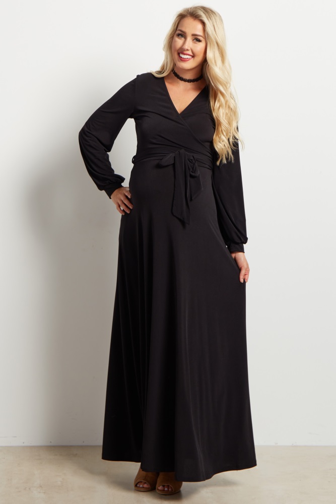 black wrap maxi dress with sleeves