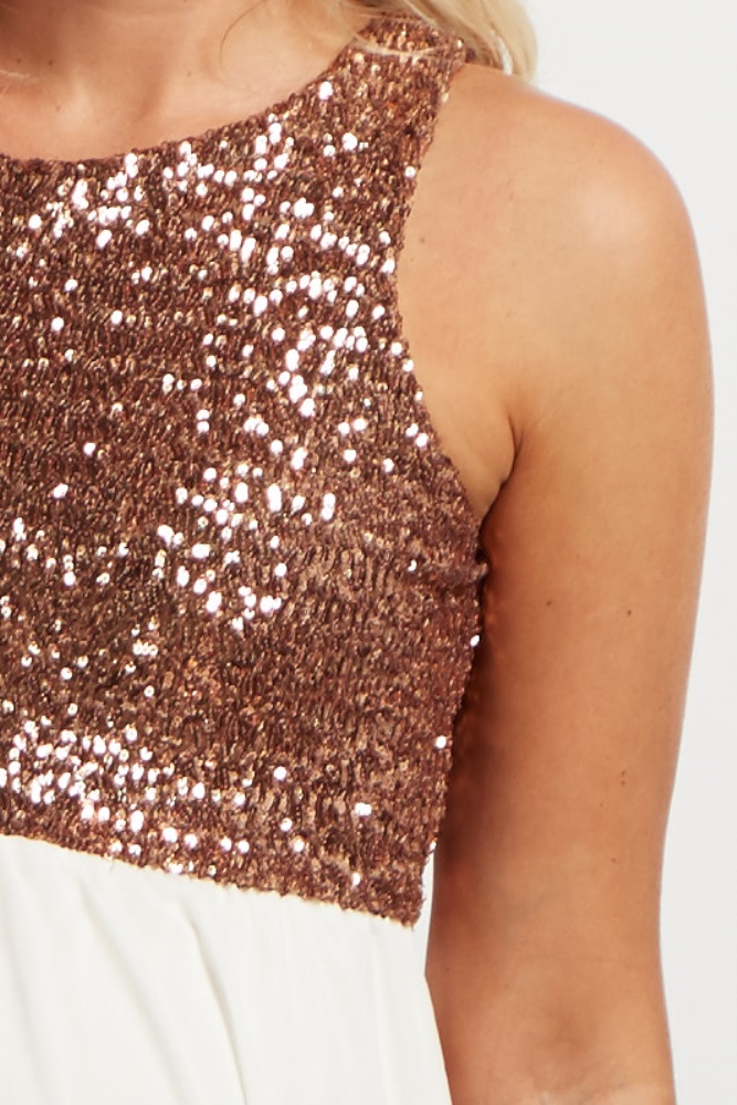 sequin top flowy bottom dress