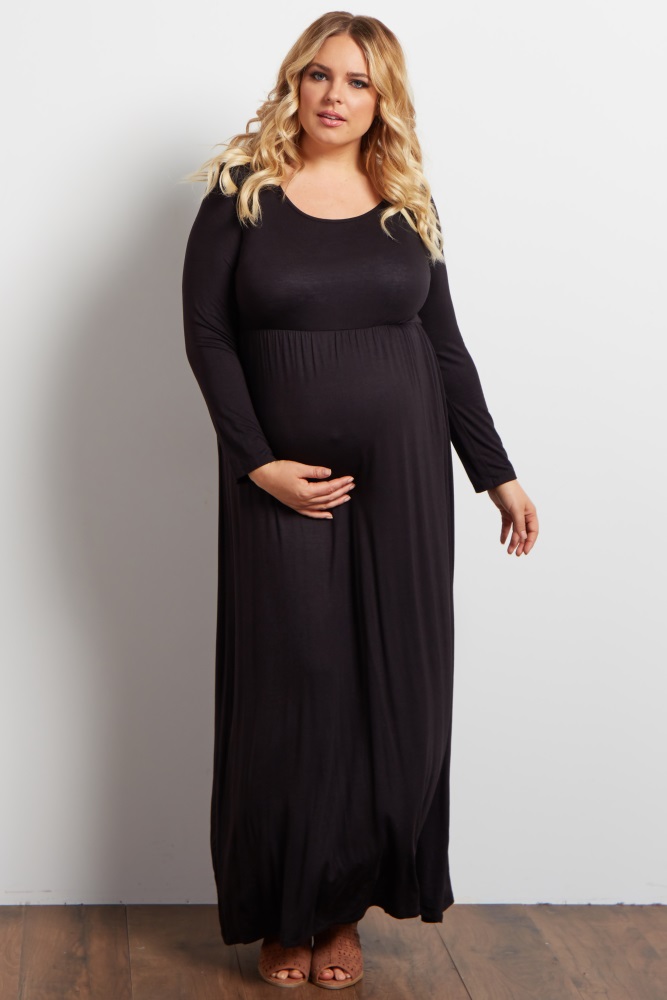 black long sleeve plus size maxi dress