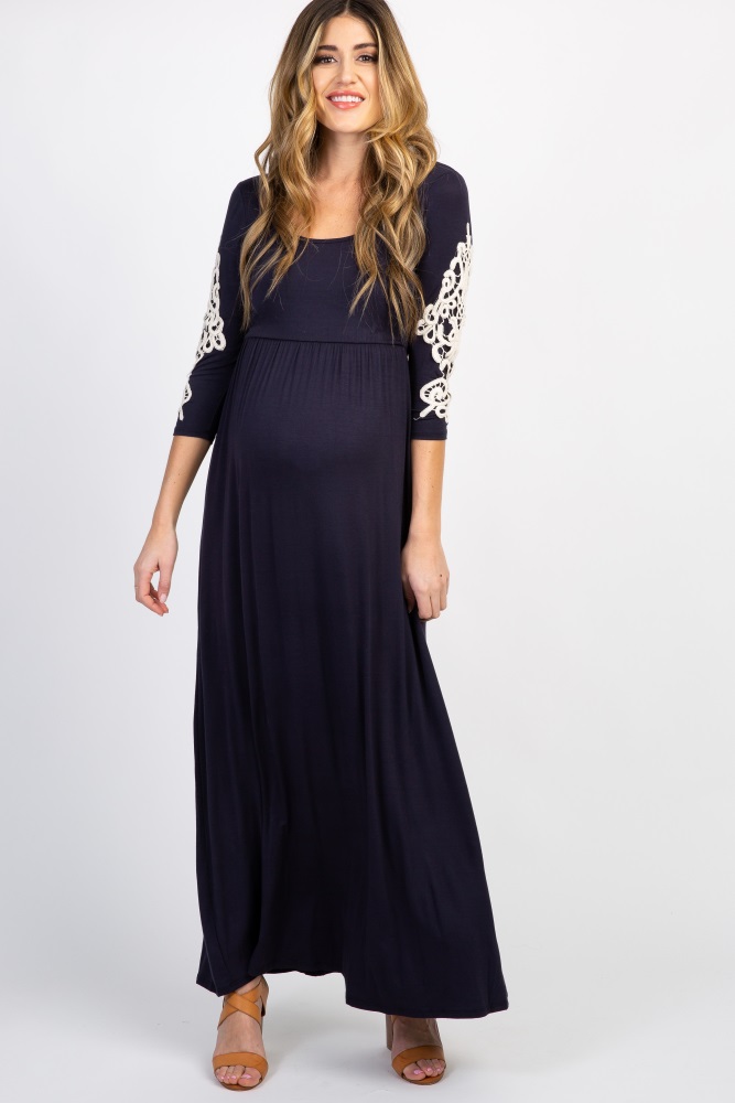 navy maxi dress with sleeves