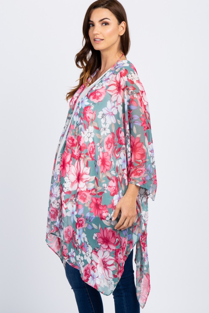 PinkBlush Maternity Floral Chiffon Asymmetrical Kimono