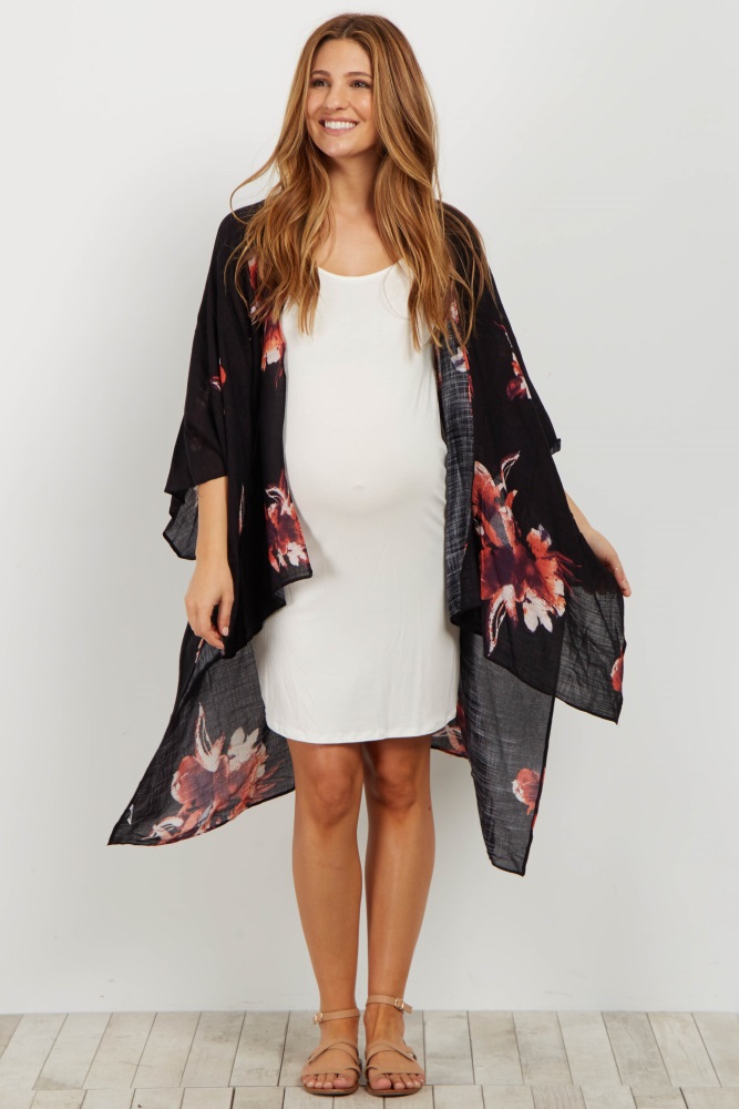 black dress with kimono cardigan