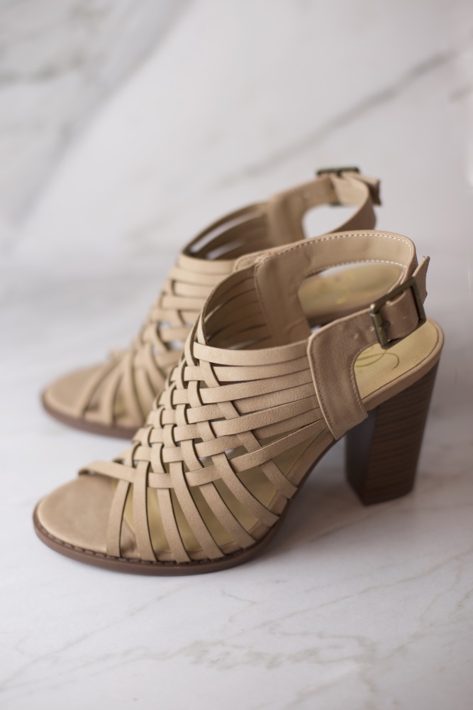 beige strappy block heels