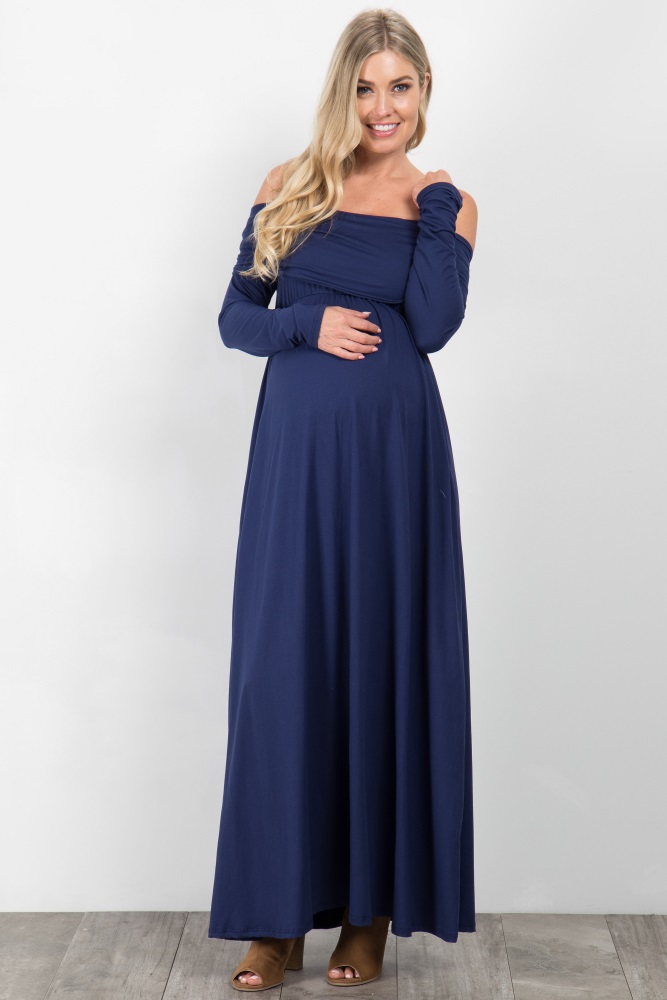 navy maternity maxi dress