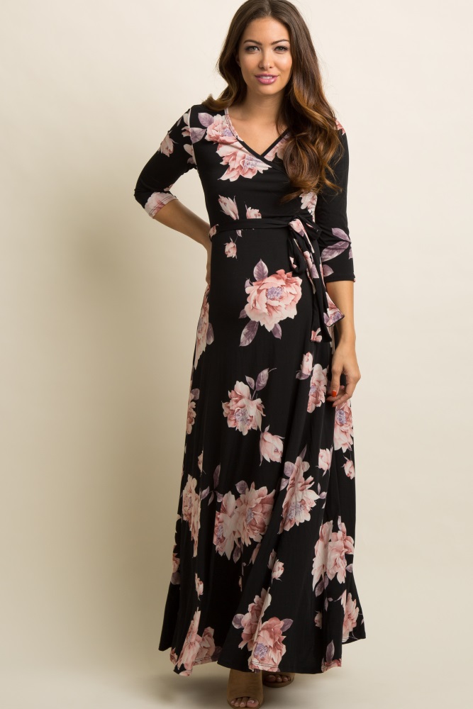 floral print wrap maxi dress