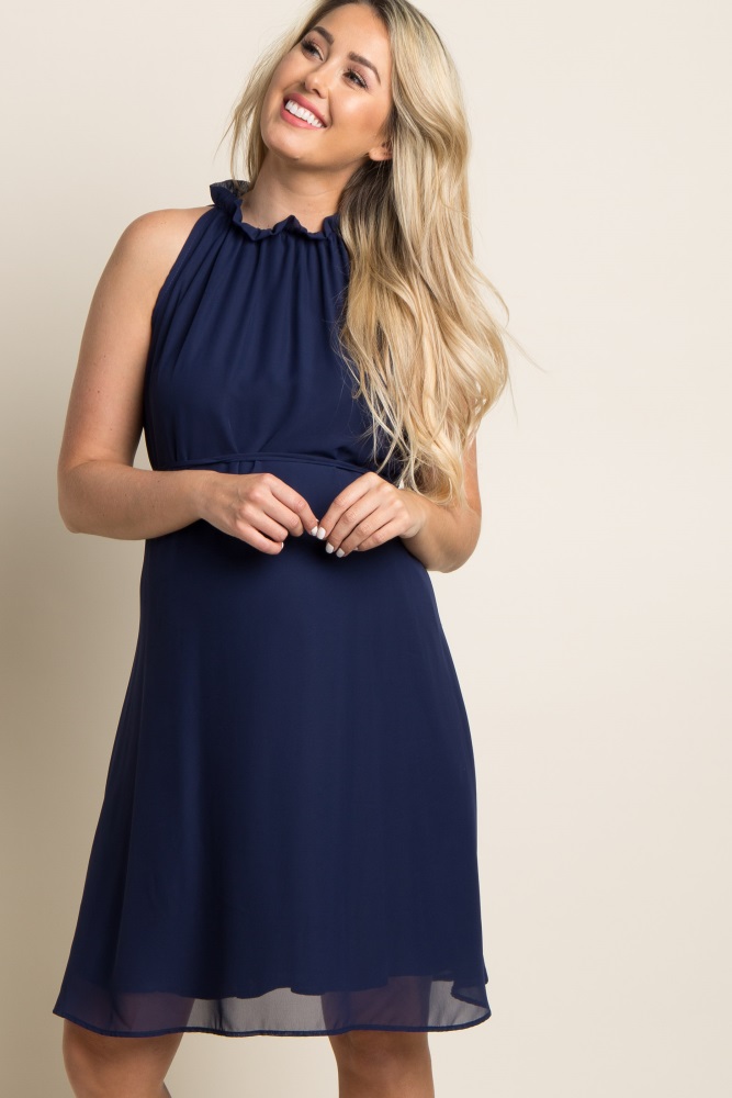 blue chiffon maternity dress