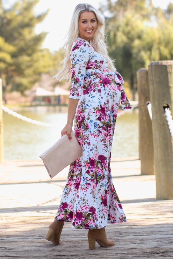 pink blush maternity wrap dress