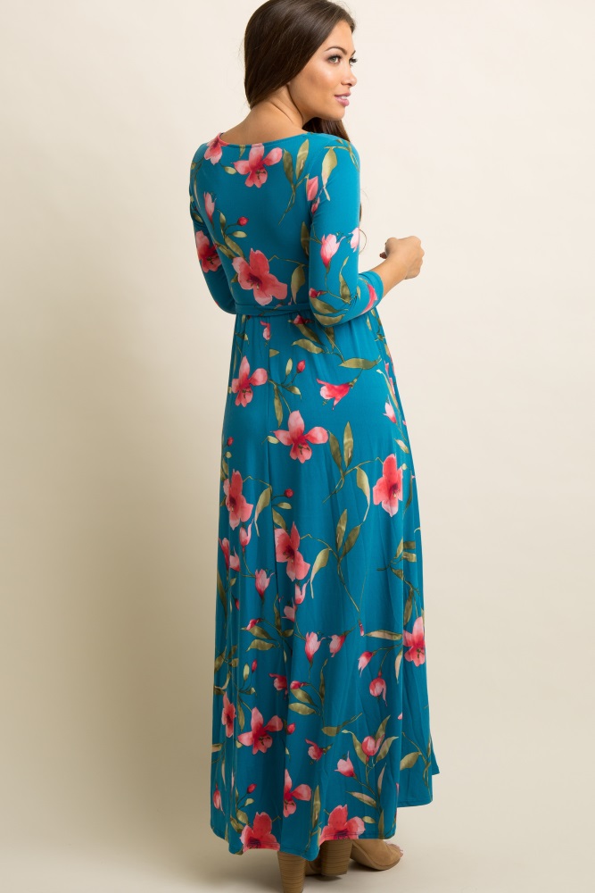 teal floral maxi dress