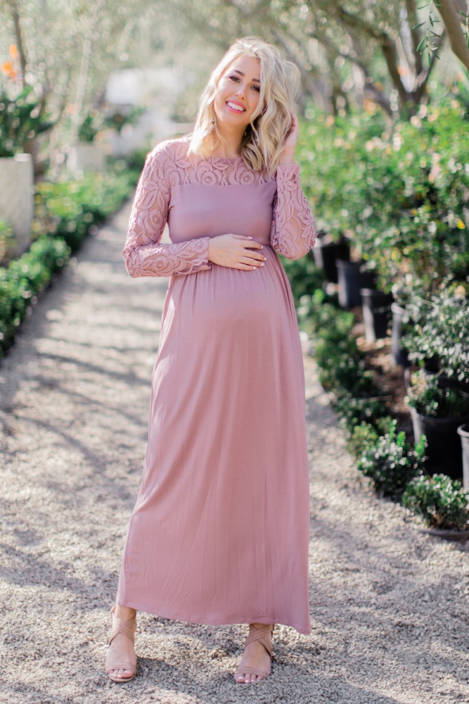 mauve maxi dress with sleeves