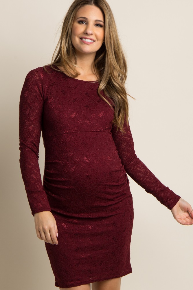 maroon dress with lace sleeves