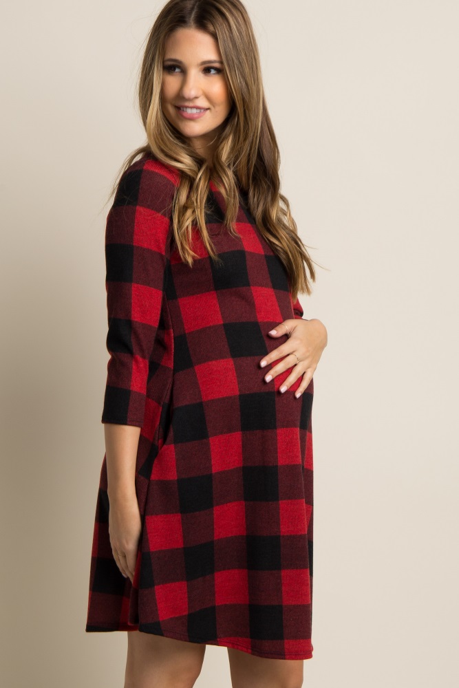 red plaid maternity dress