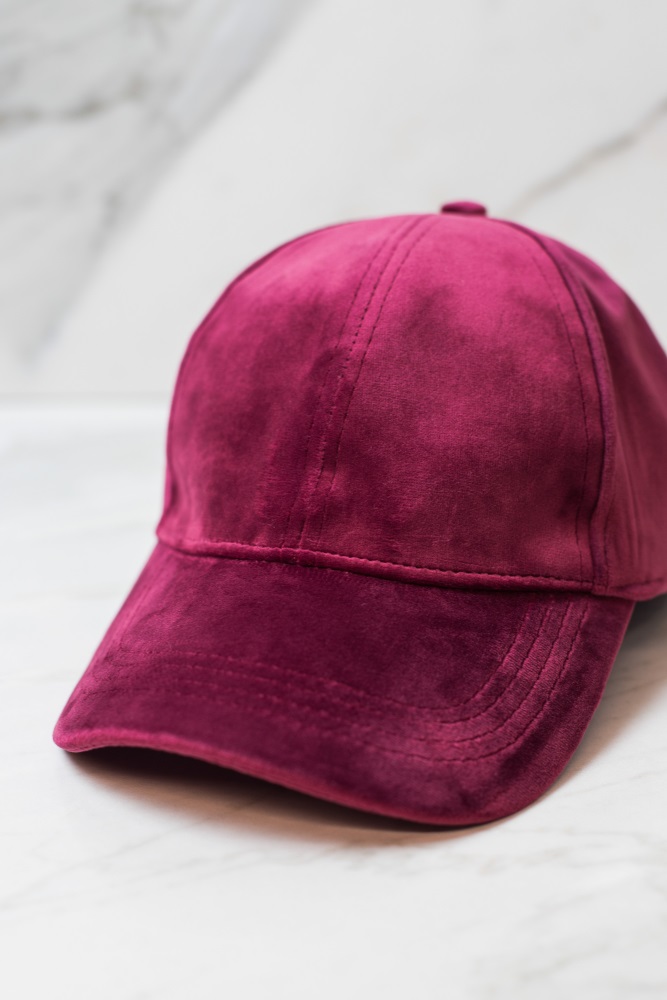 burgundy suede baseball cap