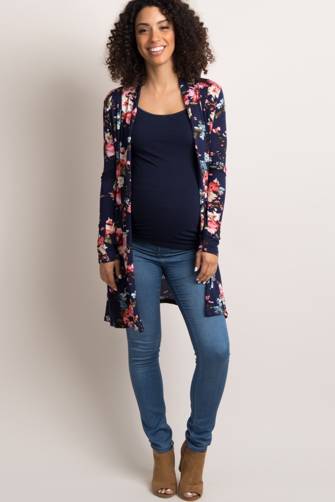 navy floral cardigan