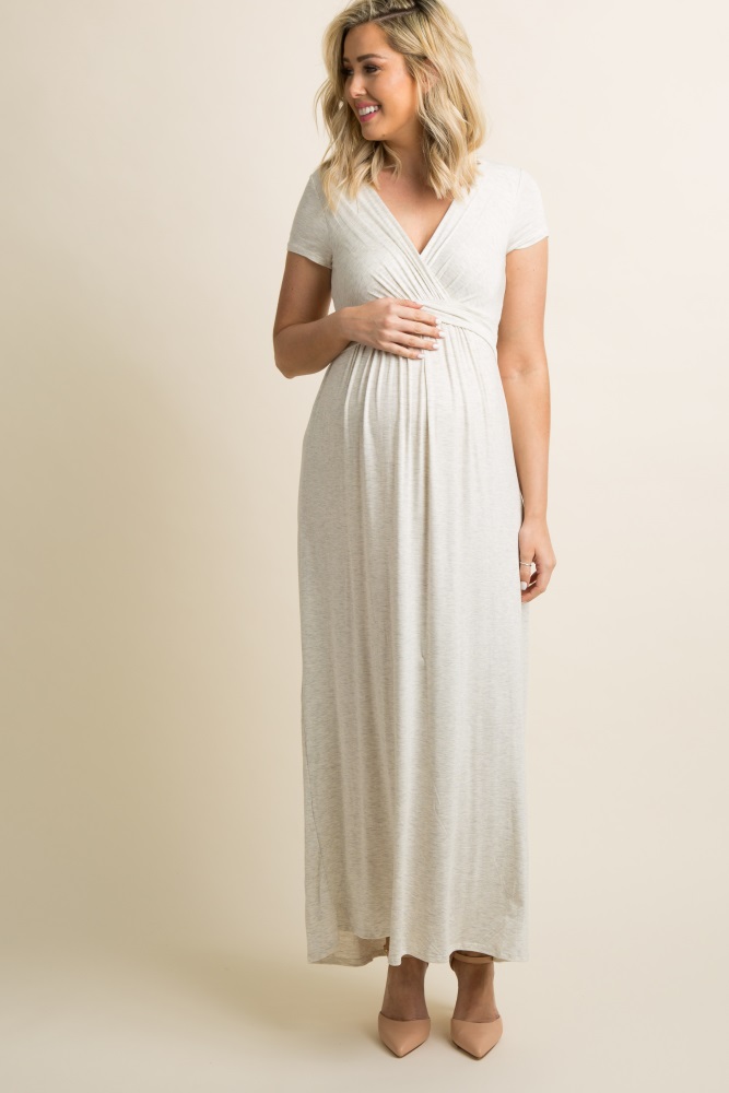 pinkblush beige draped maternity/nursing maxi dress