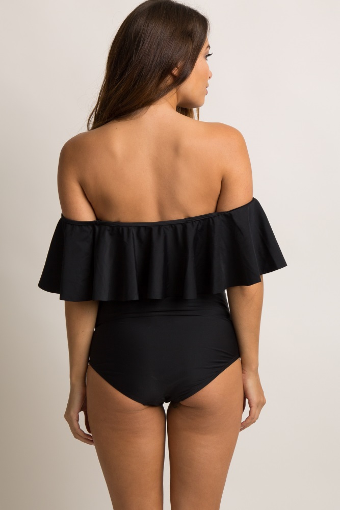 black ruffle maternity swimsuit