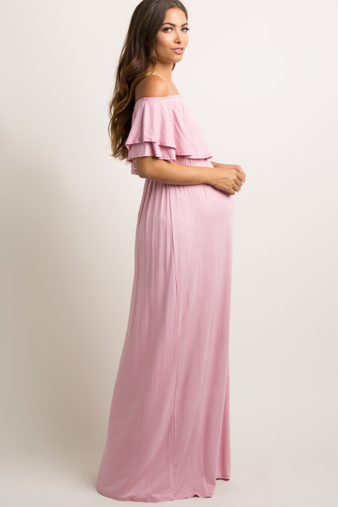 pink maxi dress off shoulder