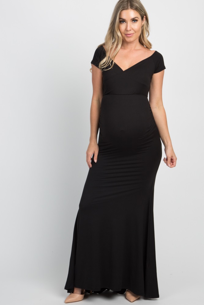 pinkblush black off shoulder wrap maternity photoshoot gown/dress