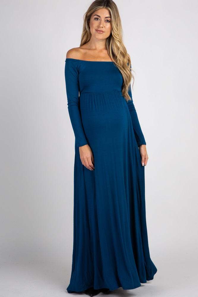 PinkBlush Dark Teal Off Shoulder Maternity Maxi Dress