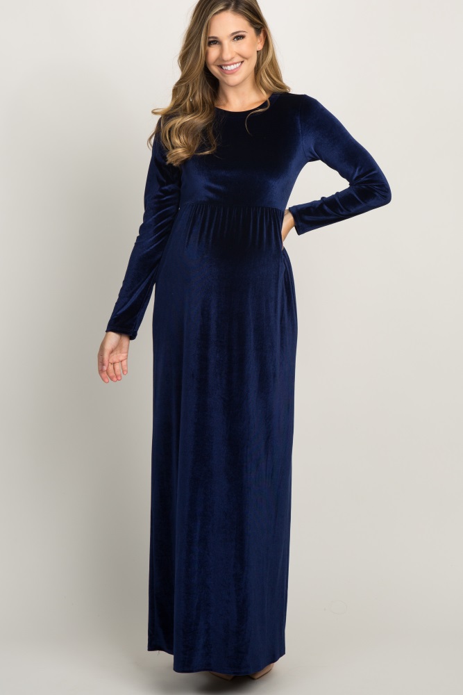 navy blue velvet maxi dress