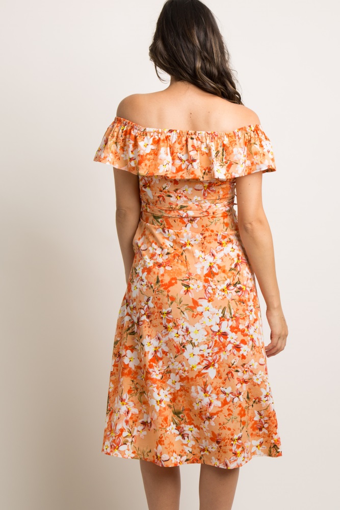 orange floral midi dress