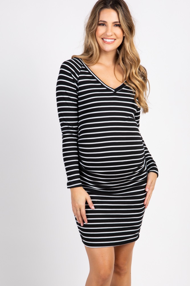PinkBlush Maternity V-Neck Long Sleeve Fitted Dress