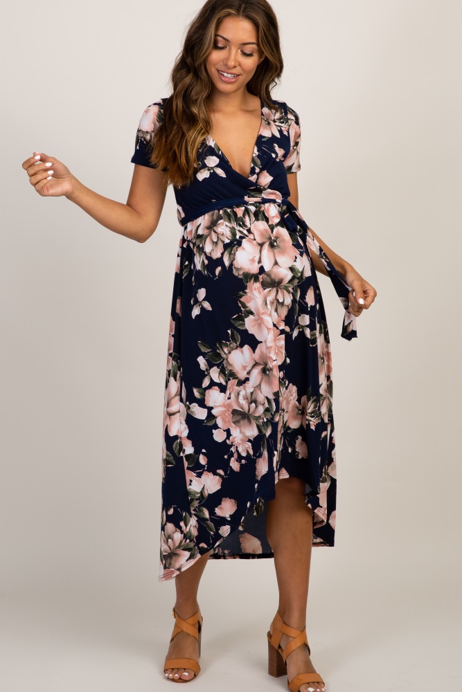 navy wrap dress short sleeve
