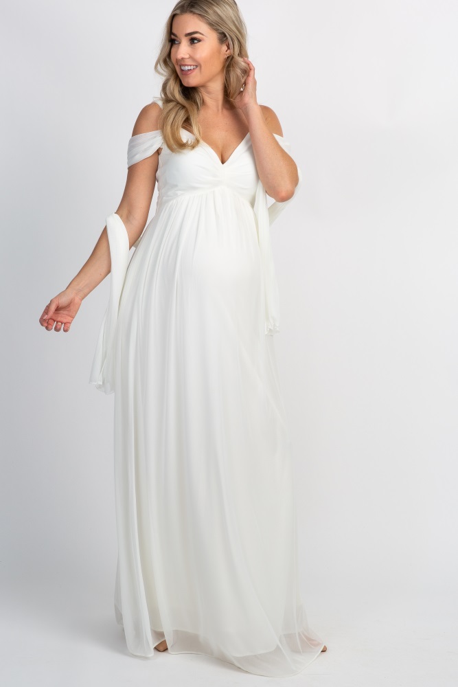 White Tulle Maternity Dress Photoshoot Gown White Sheer Dress White