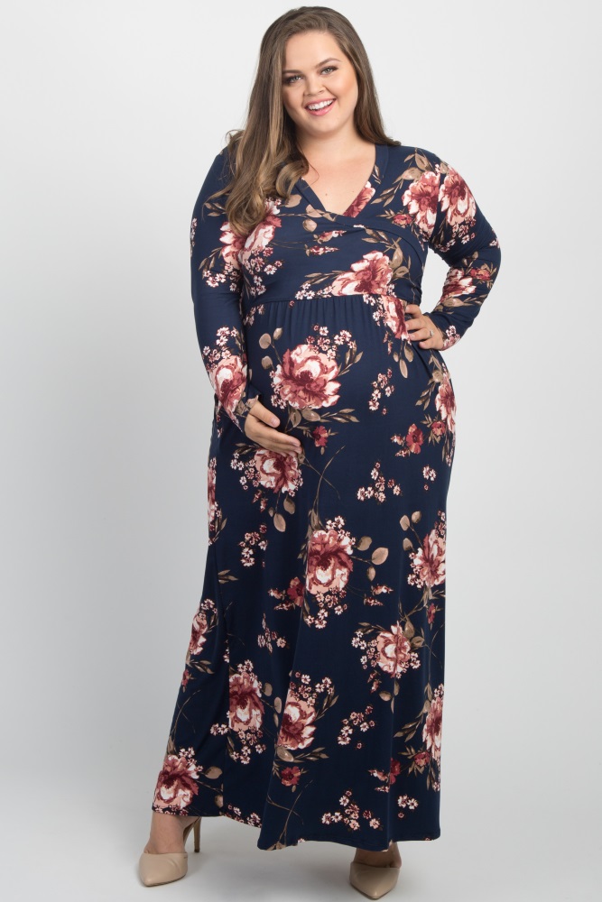 navy floral maxi wrap dress