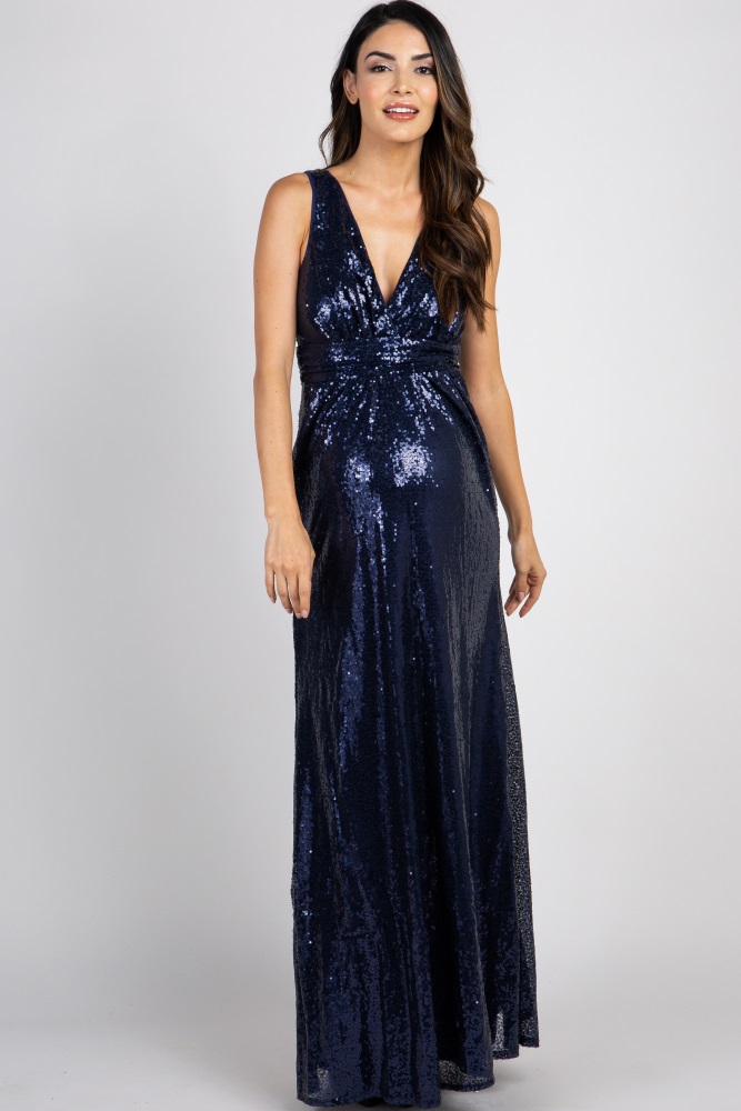 blue sequin gown