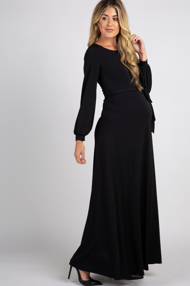 long sleeve black tie dress
