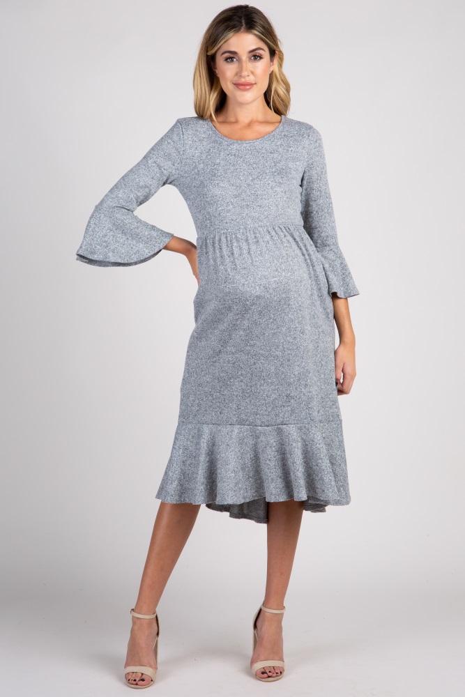 Pinkblush Maternity Clothes For The Modern Mother Grey Bell Sleeve Maternity Midi Dress