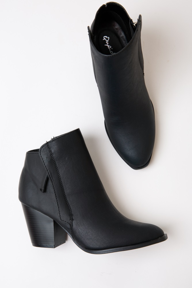 black leather bootie block heel