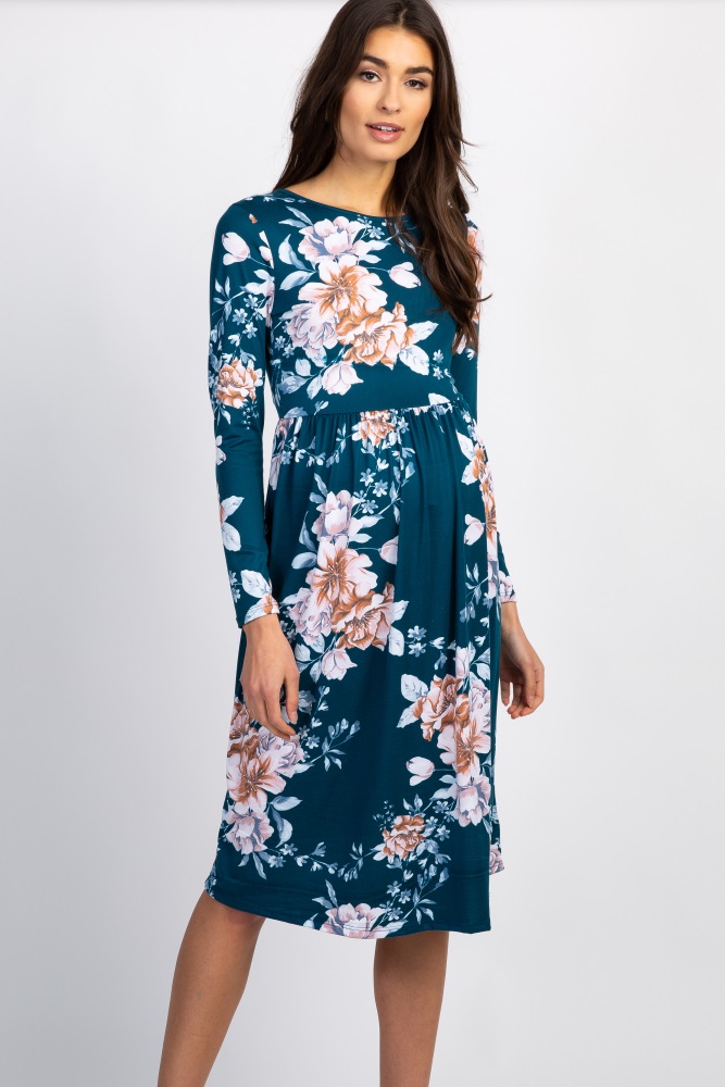 teal floral midi dress