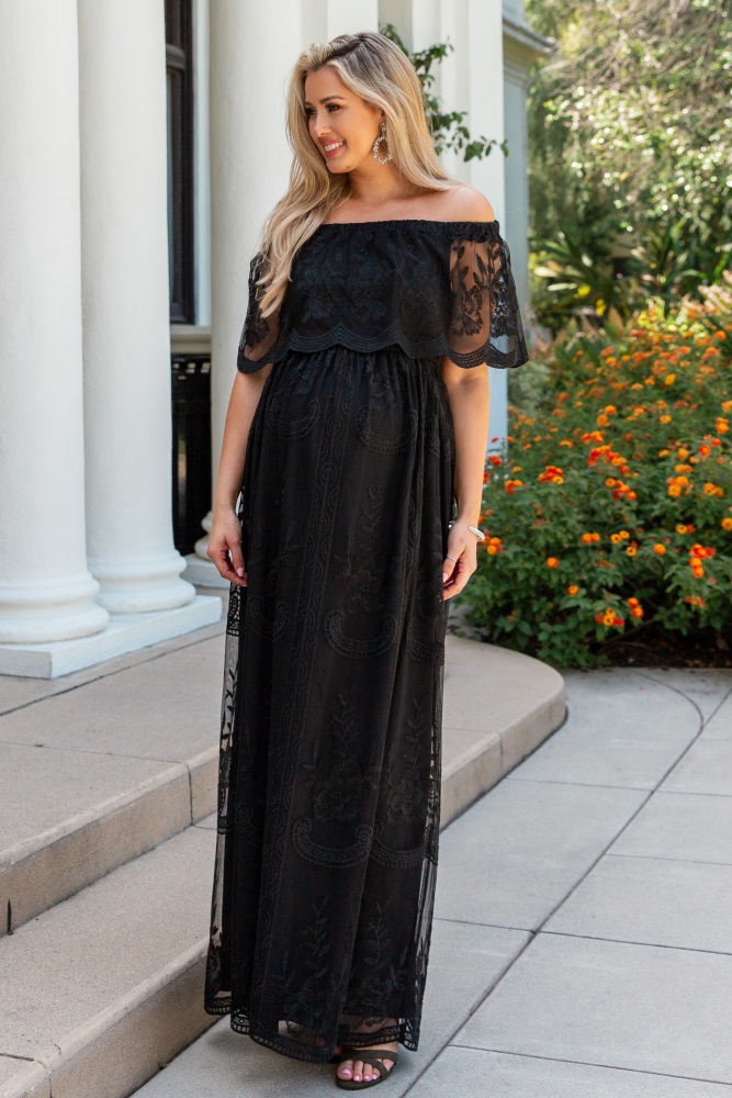 black lace overlay maxi dress