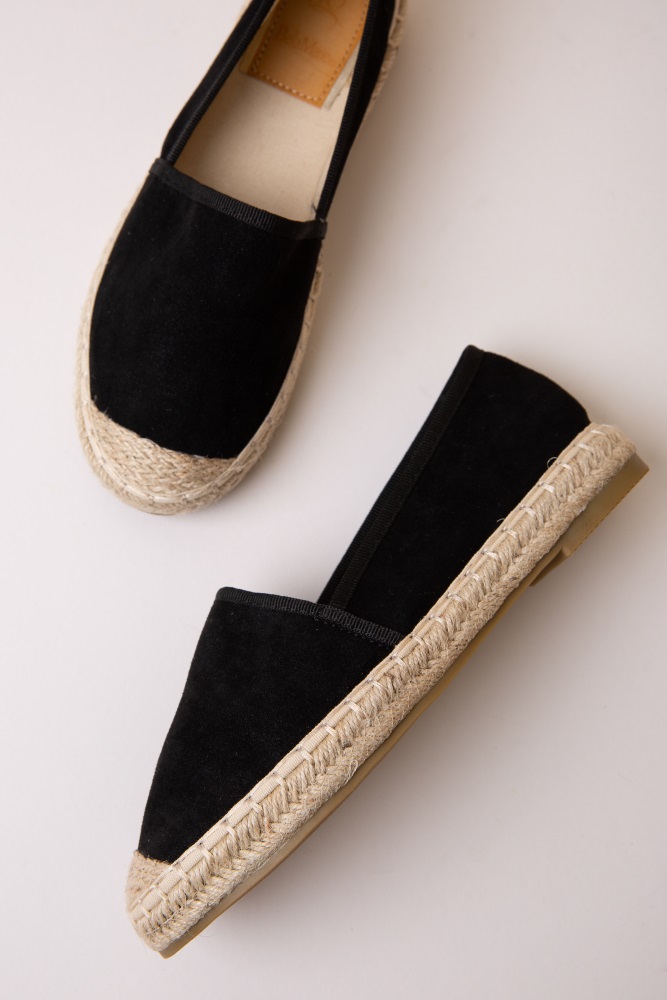 Black Faux Suede Espadrille Flat