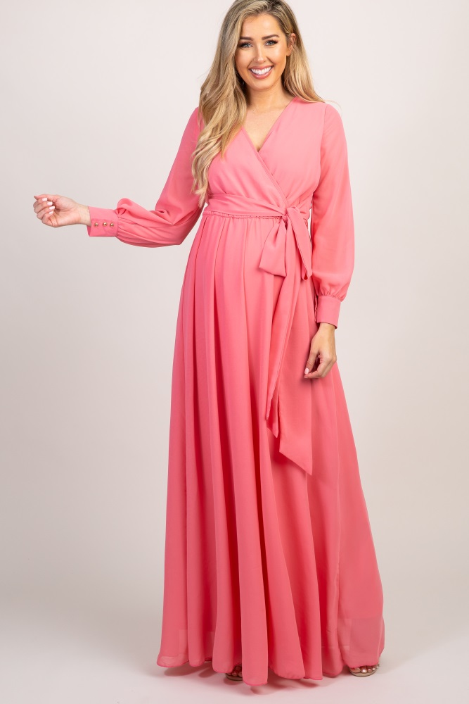 coral maxi dress with sleeves