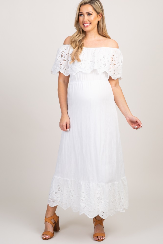 off the shoulder white eyelet dress